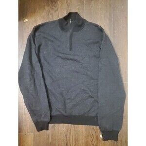 Saks Fifth Avenue 100% Merino‎ Wool 1/4 Zip Sweater Men Black Gray Made in Italy